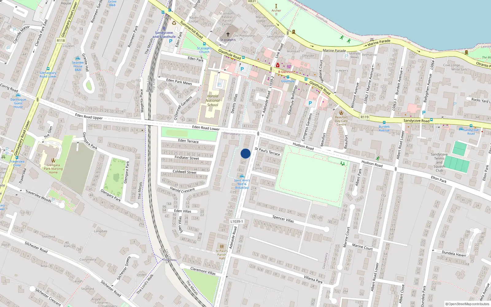 Overhead map showing the location of Ivella, 90 Adelaide Road, Glenageary