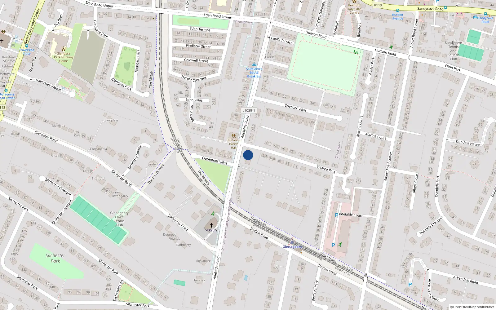 Overhead map showing the location of Glenageary, Dublin, Co. Dublin