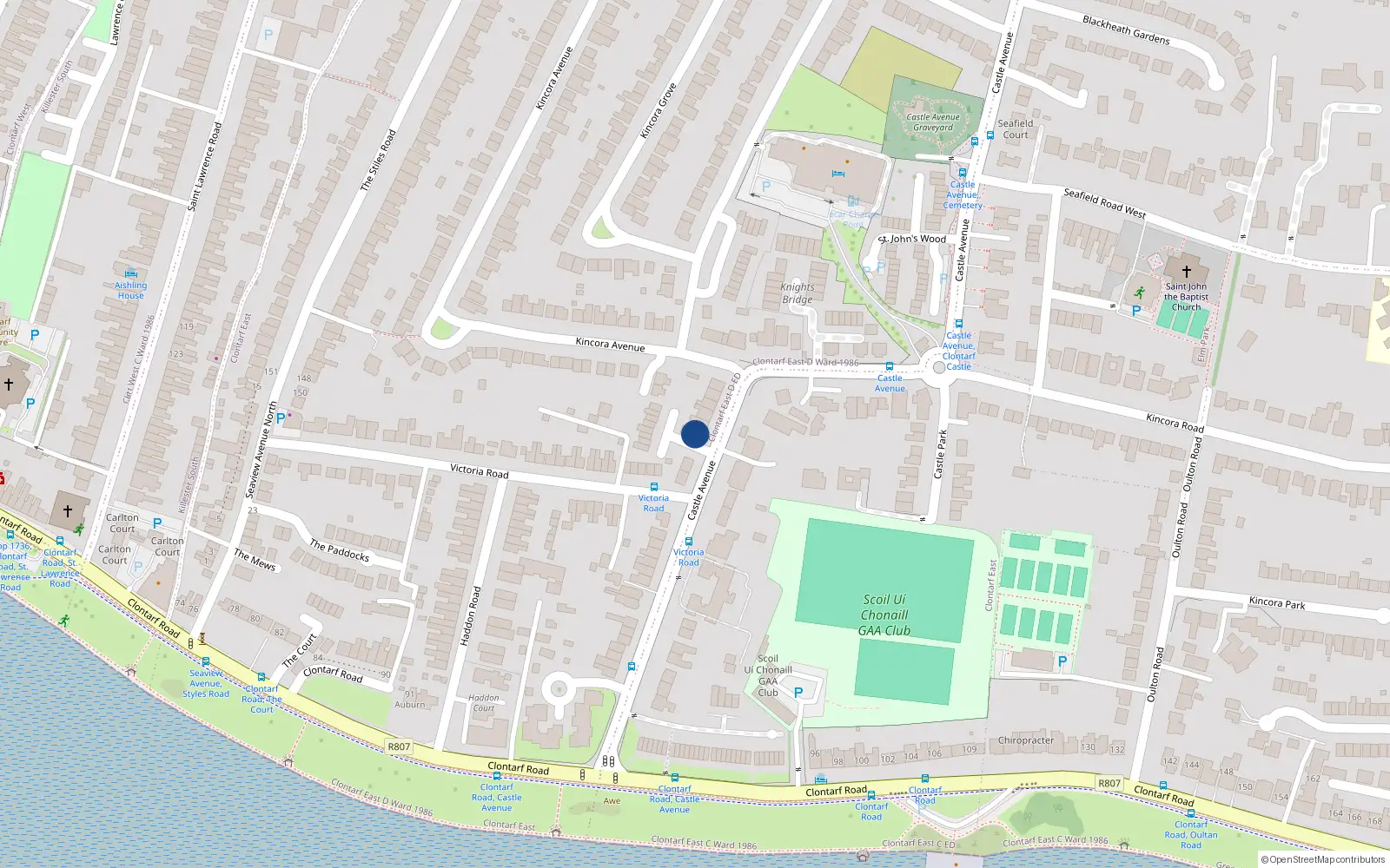 Overhead map showing the location of Ivy Lodge, 18 Castle Avenue, Clontarf