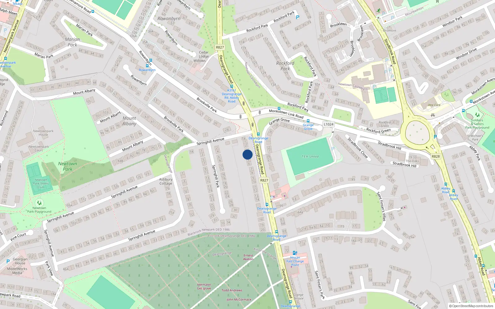 Overhead map showing the location of 4 Deansgrange Road, Blackrock