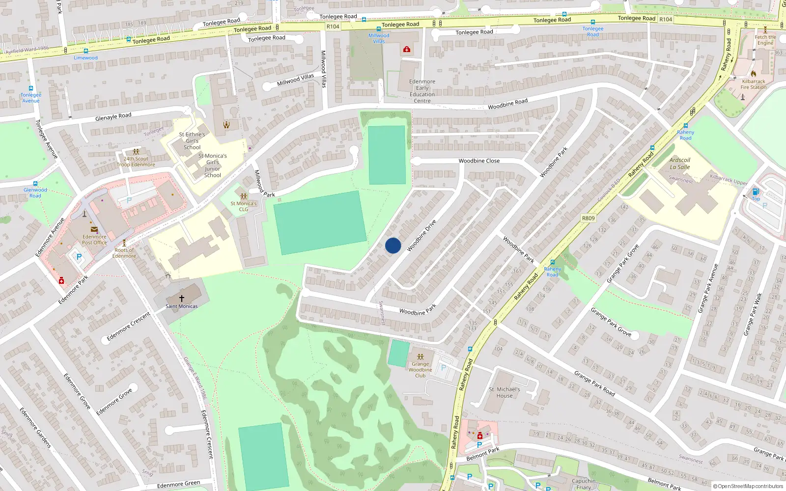 Overhead map showing the location of Jaina, 17 Woodbine Drive, Raheny Dublin 5