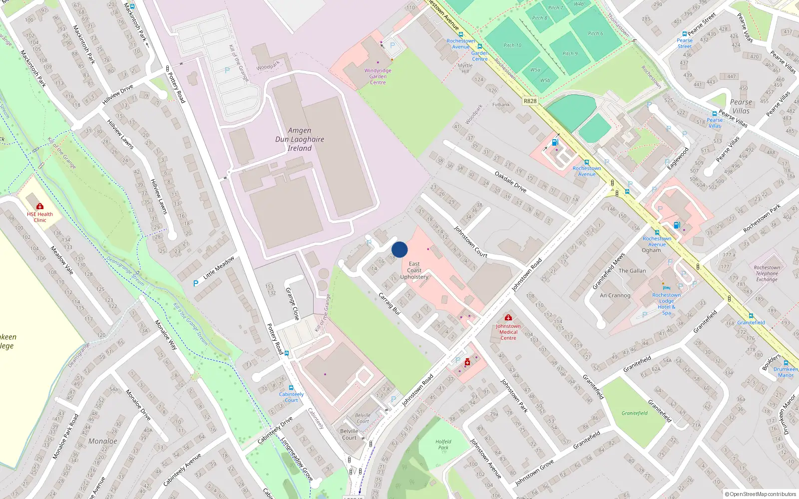 Overhead map showing the location of 20 Carraig Bui, Baile Átha Cliath