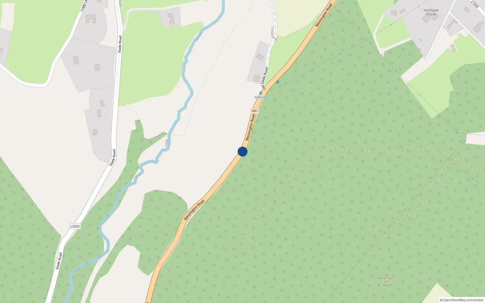 Overhead map showing the location of Blessington Road