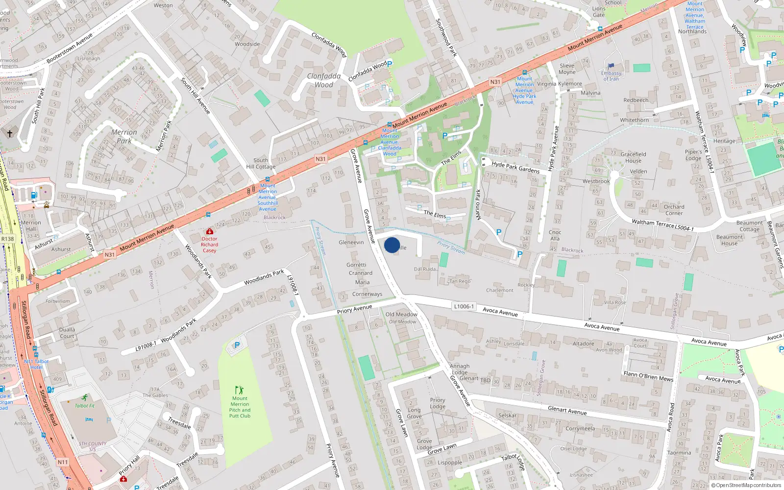 Overhead map showing the location of Woodland, Dublin, Co. Dublin