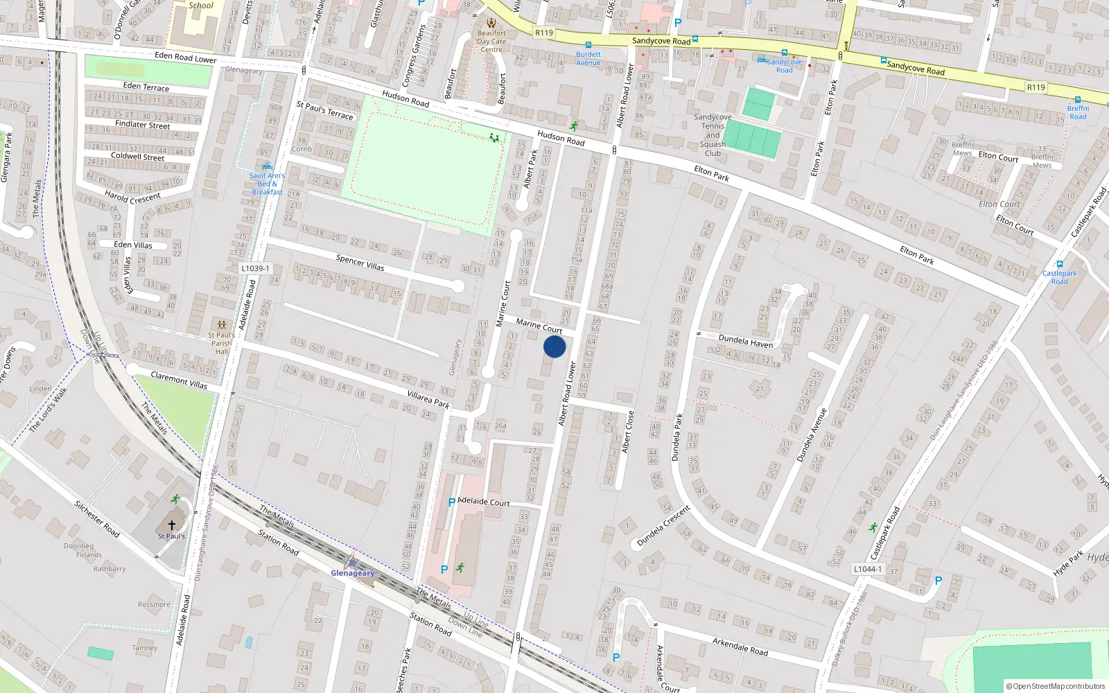 Overhead map showing the location of 22 Albert Road Lower, Sandycove