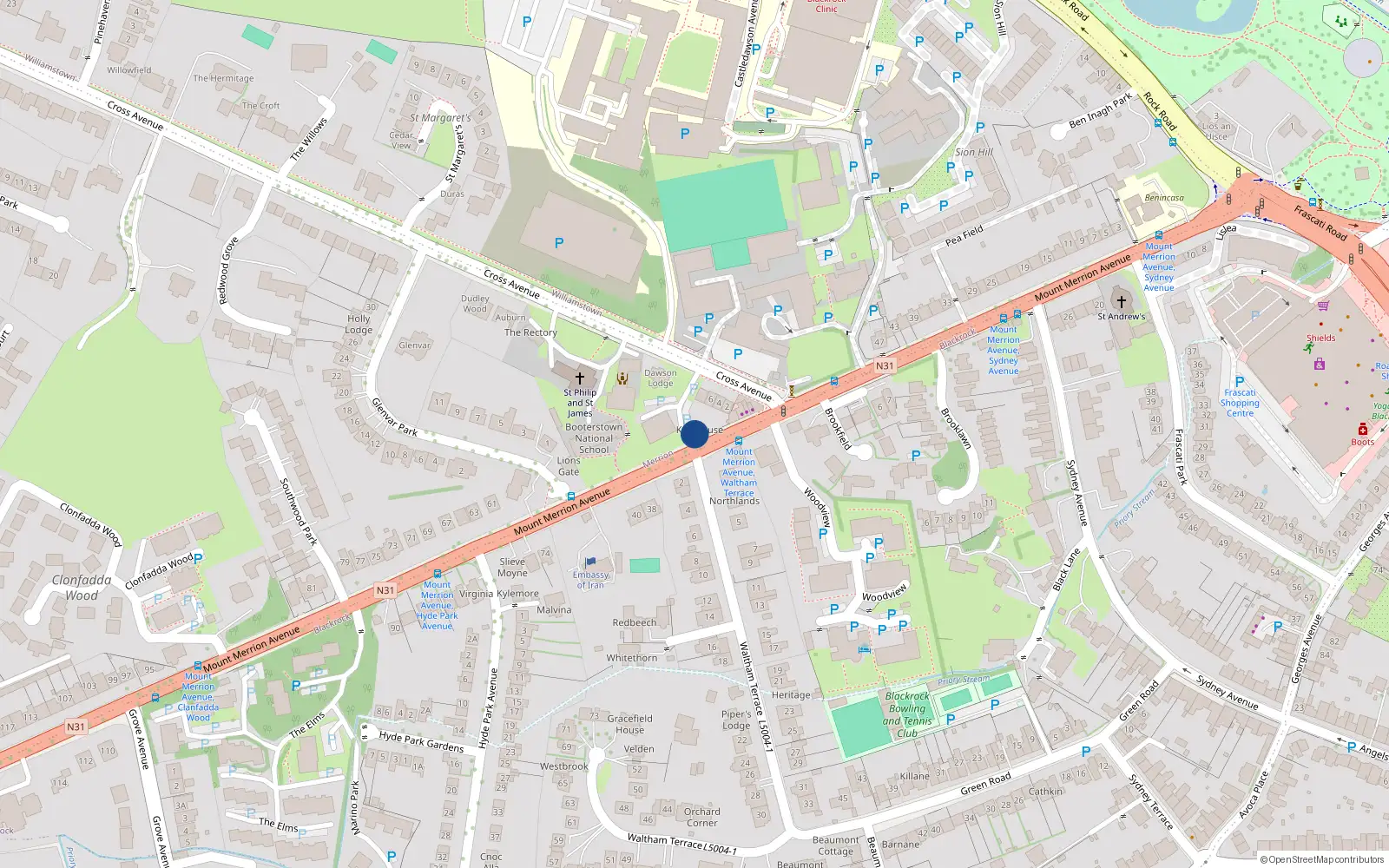 Overhead map showing the location of Merrion, Dublin, Co. Dublin
