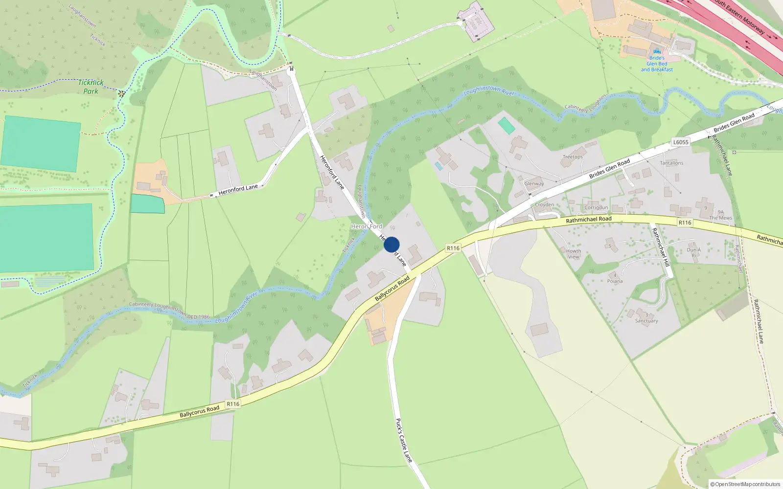 Overhead map showing the location of Heronford Lane