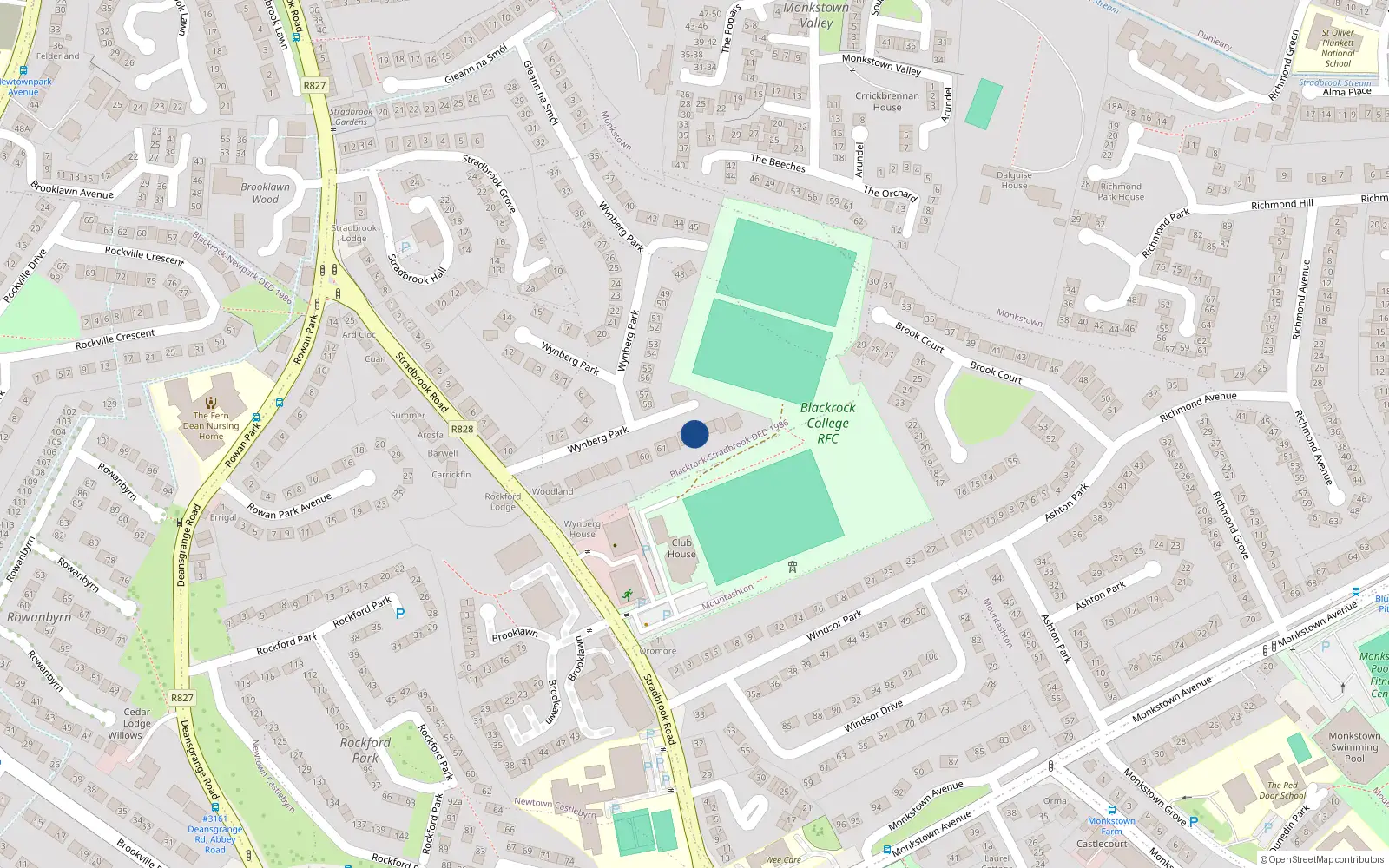 Overhead map showing the location of Kilcorrin, 61 Wynberg Park, Blackrock