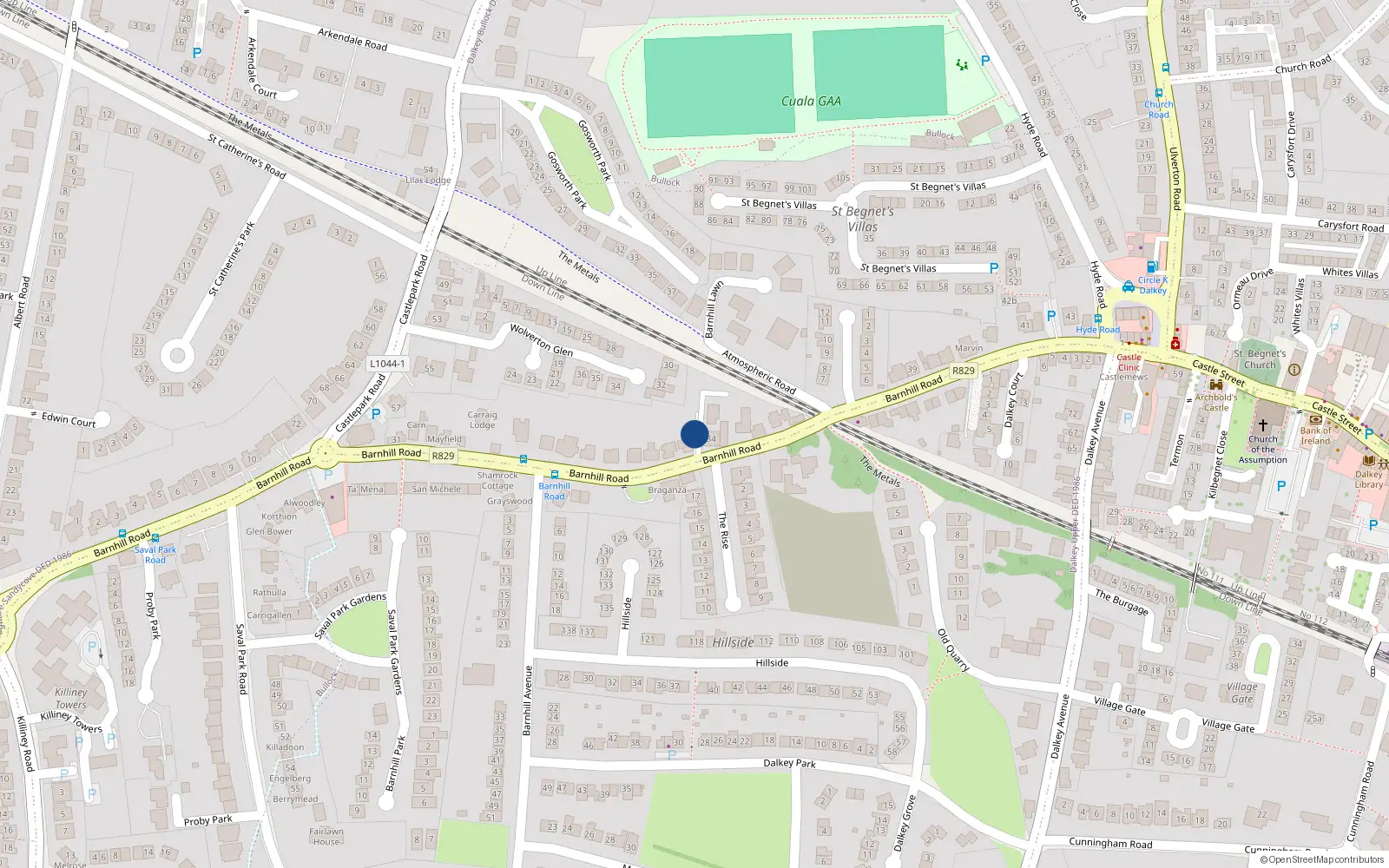 Overhead map showing the location of Killea, Dalkey