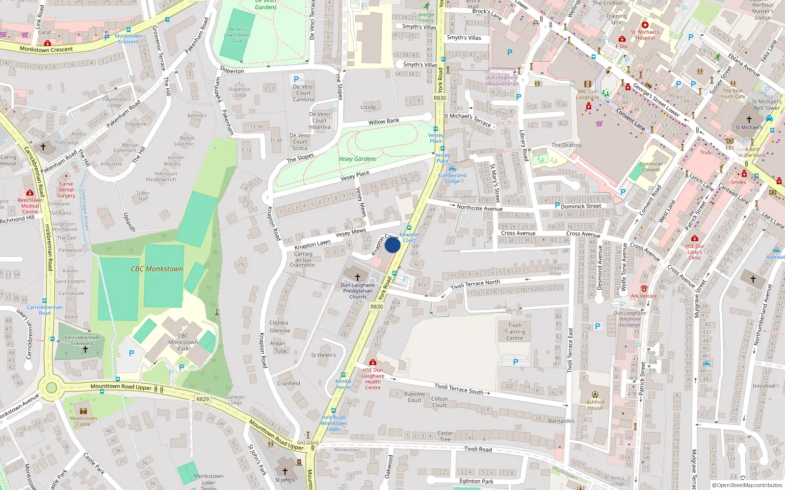 Overhead map showing the location of 19 York Road, Dun Laoghaire
