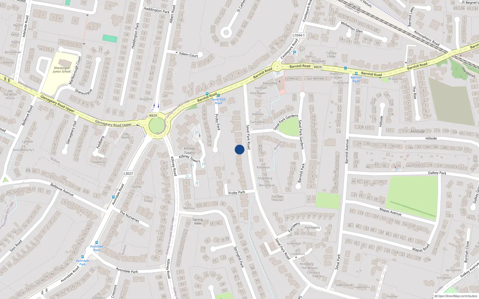 Overhead map showing the location of Kilmore, 3 Saval Park Road, Dalkey