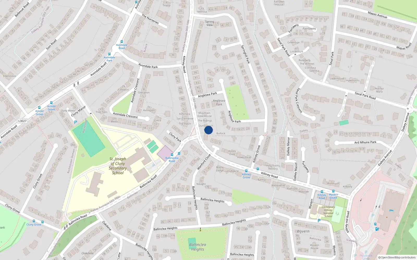 Overhead map showing the location of Bullock, Dublin, Co. Dublin