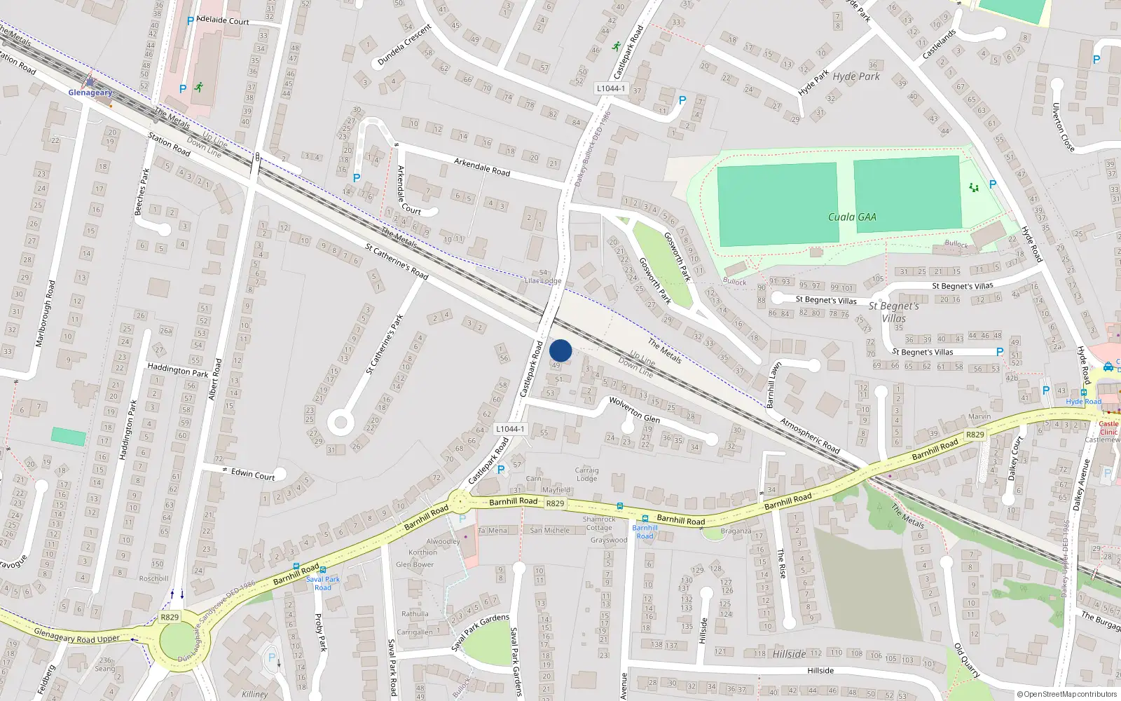 Overhead map showing the location of 47A Castle Park Road, Dalkey