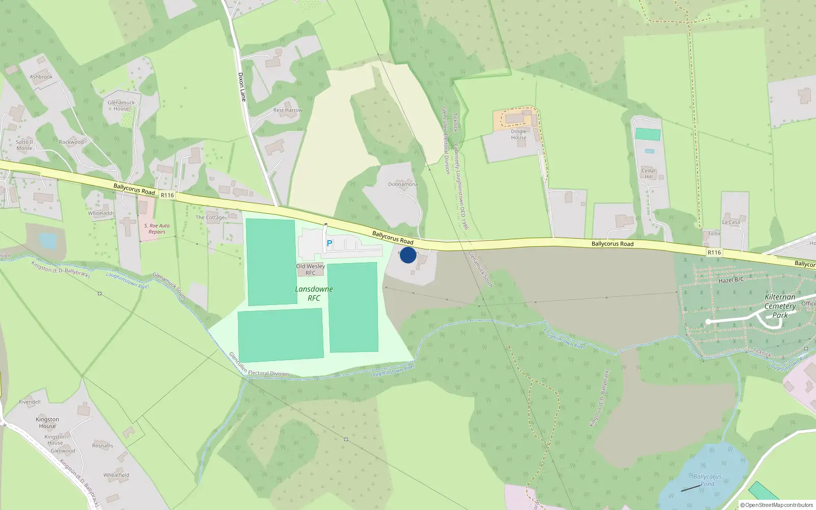 Overhead map showing the location of Ballycorus Road, Kilternan