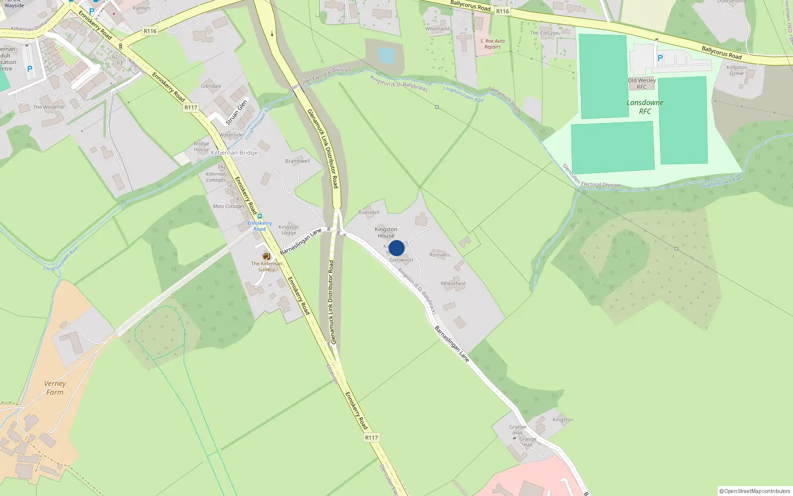 Overhead map showing the location of Barnaslingan Lane, Kilternan