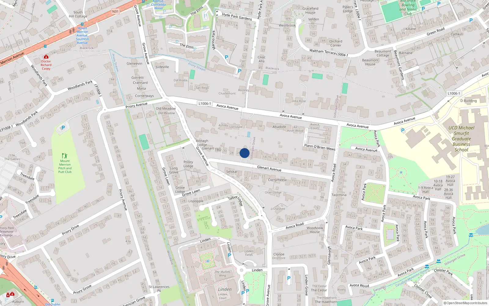 Overhead map showing the location of 24 Glenart Avenue, Blackrock