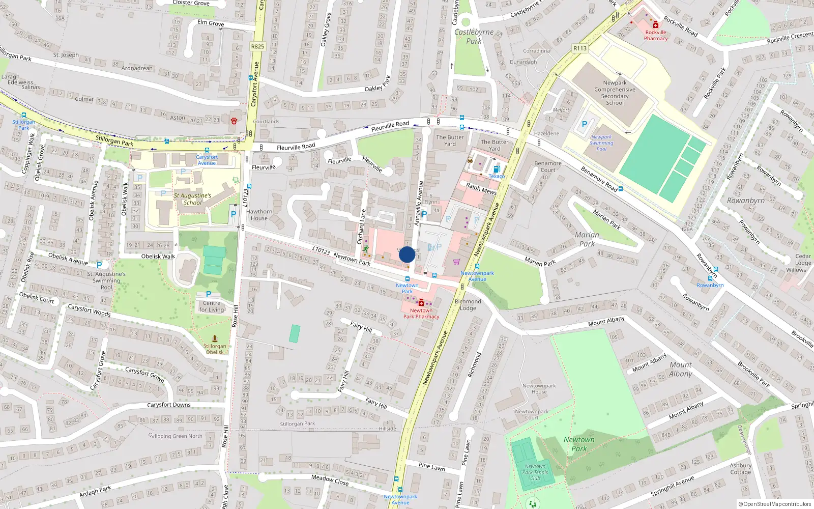 Overhead map showing the location of Stillorgan Park, Dublin, Co. Dublin