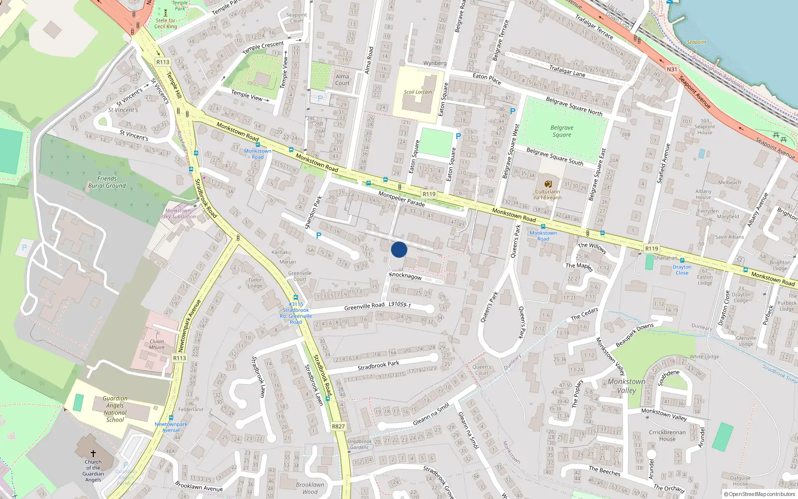Overhead map showing the location of 17 Greenville Road, Blackrock