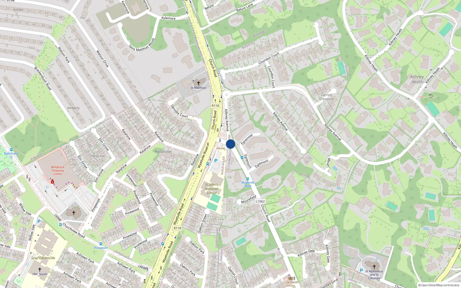 Overhead map showing the location of 49 Church Road, Ballybrack