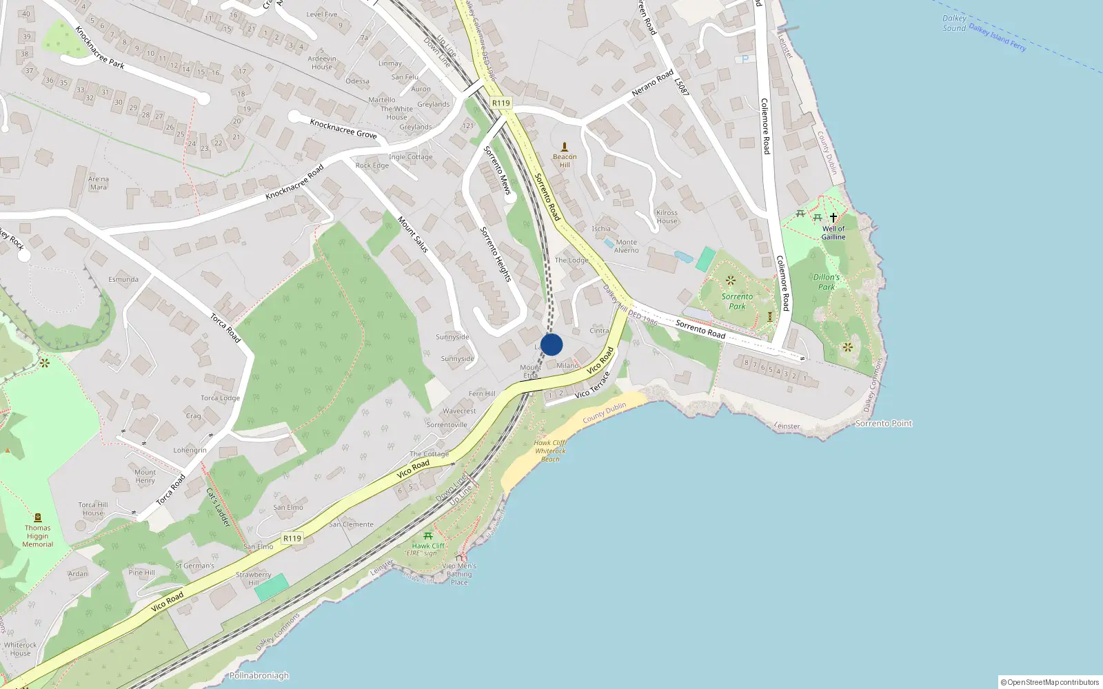 Overhead map showing the location of Dalkey Commons, Dublin, Co. Dublin