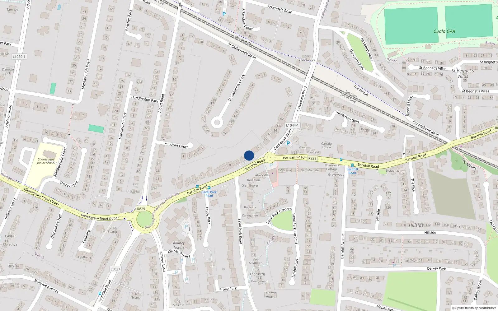 Overhead map showing the location of Barnhill Road, Dalkey
