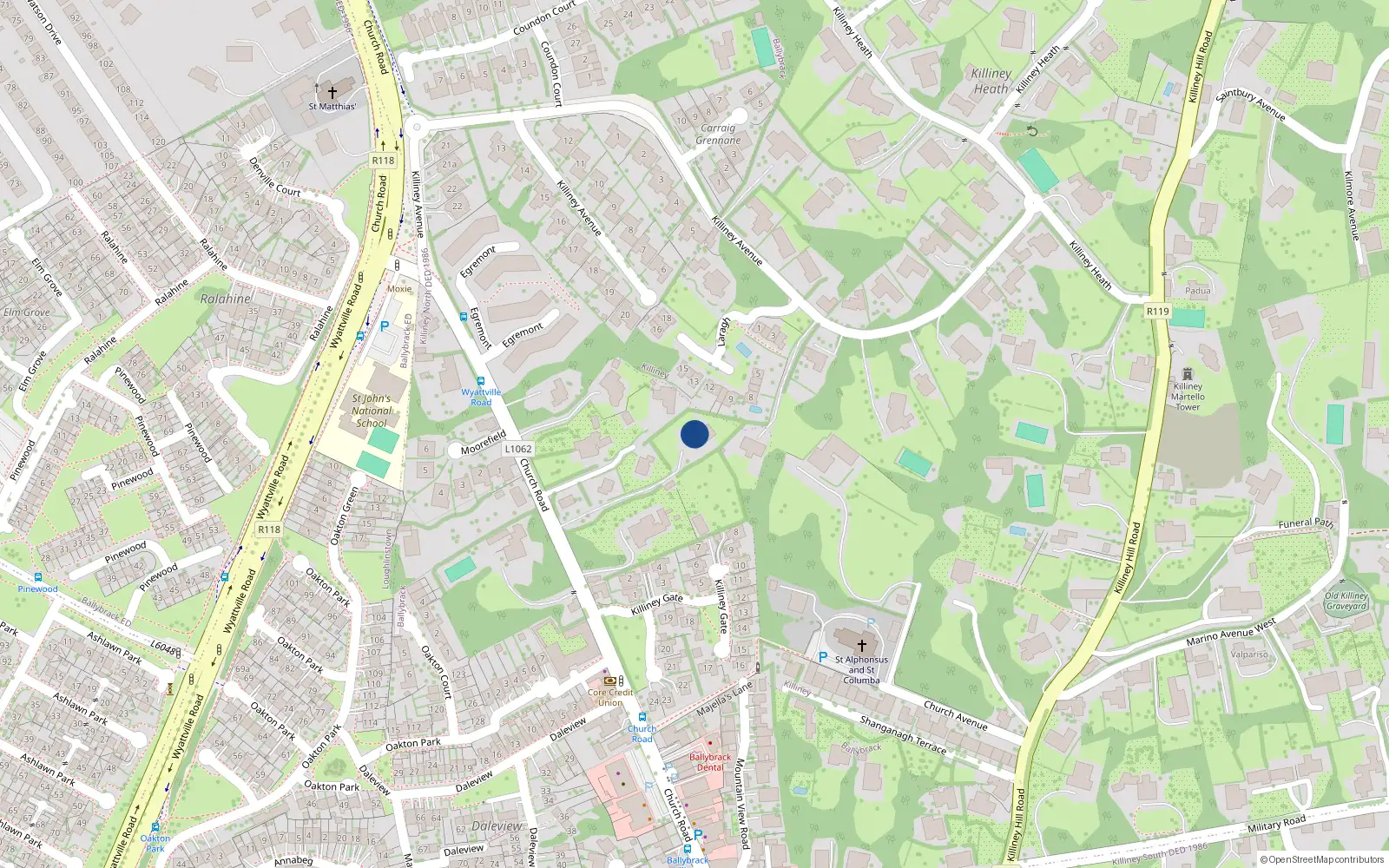 Overhead map showing the location of Ballybrack, Dublin, Co. Dublin