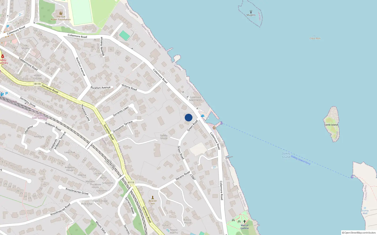 Overhead map showing the location of Landfall, Green Road, Dalkey Dublin 1