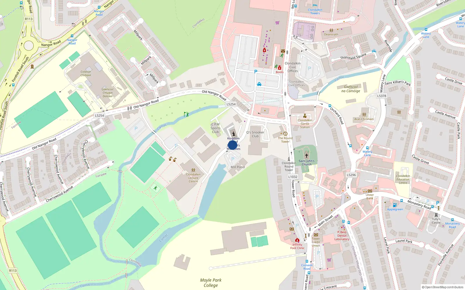 Overhead map showing the location of Mill Lane, Clondalkin