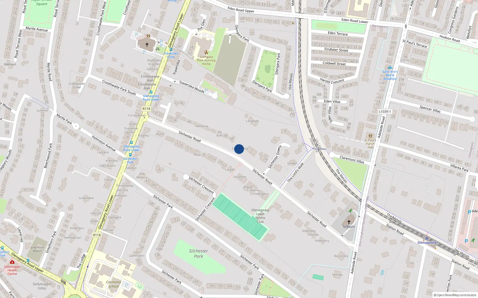 Overhead map showing the location of Langdale, 36 Silchester Road, Glenageary