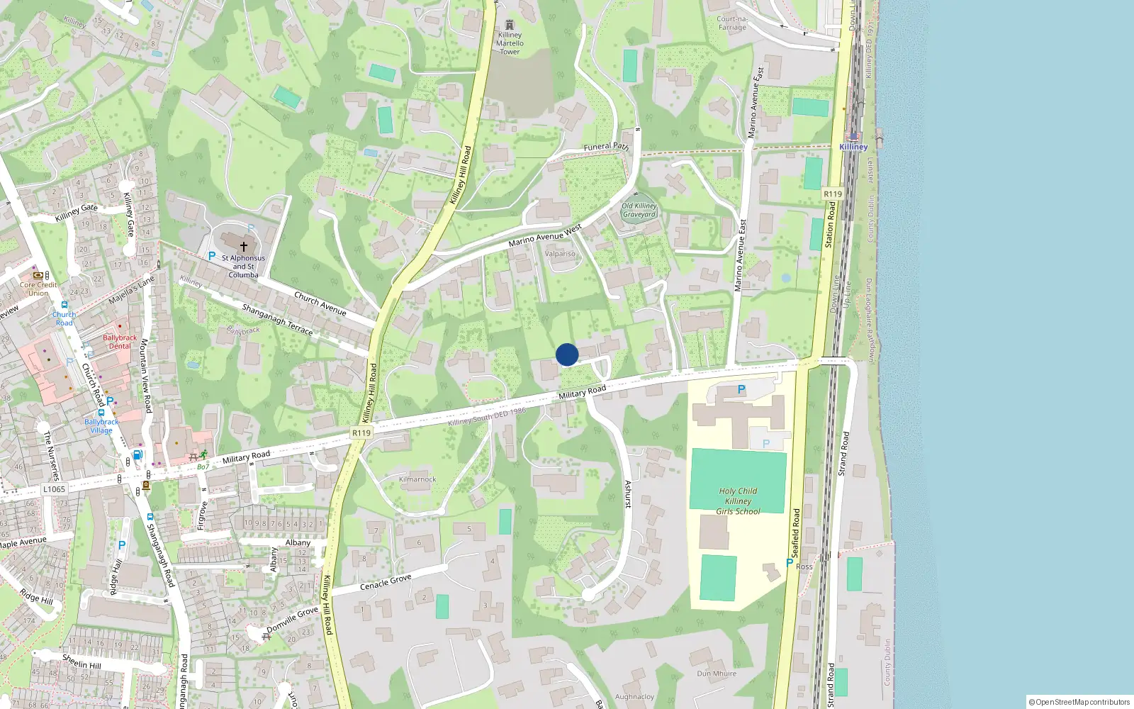 Overhead map showing the location of Killiney, Dublin, Co. Dublin