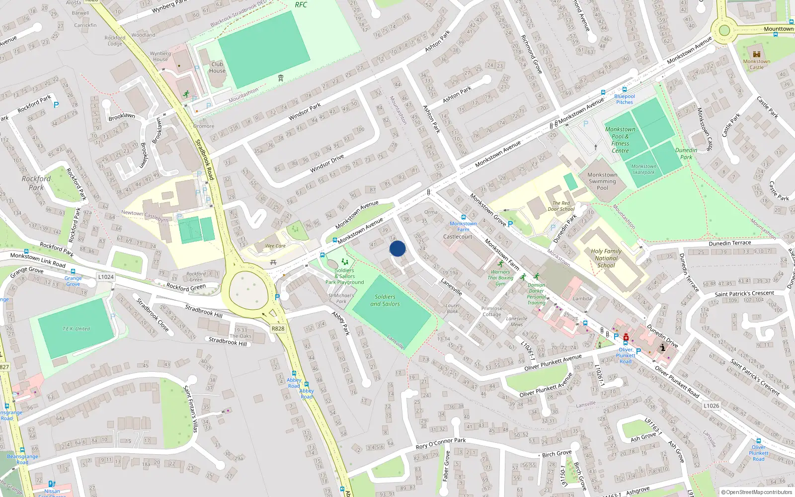 Overhead map showing the location of Lanesville, Monkstown