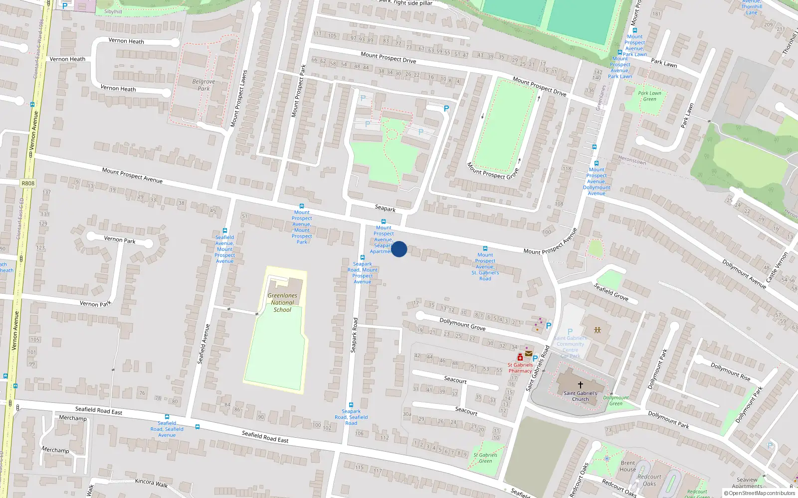 Overhead map showing the location of 75 Mount Prospect Avenue, Dublin 3