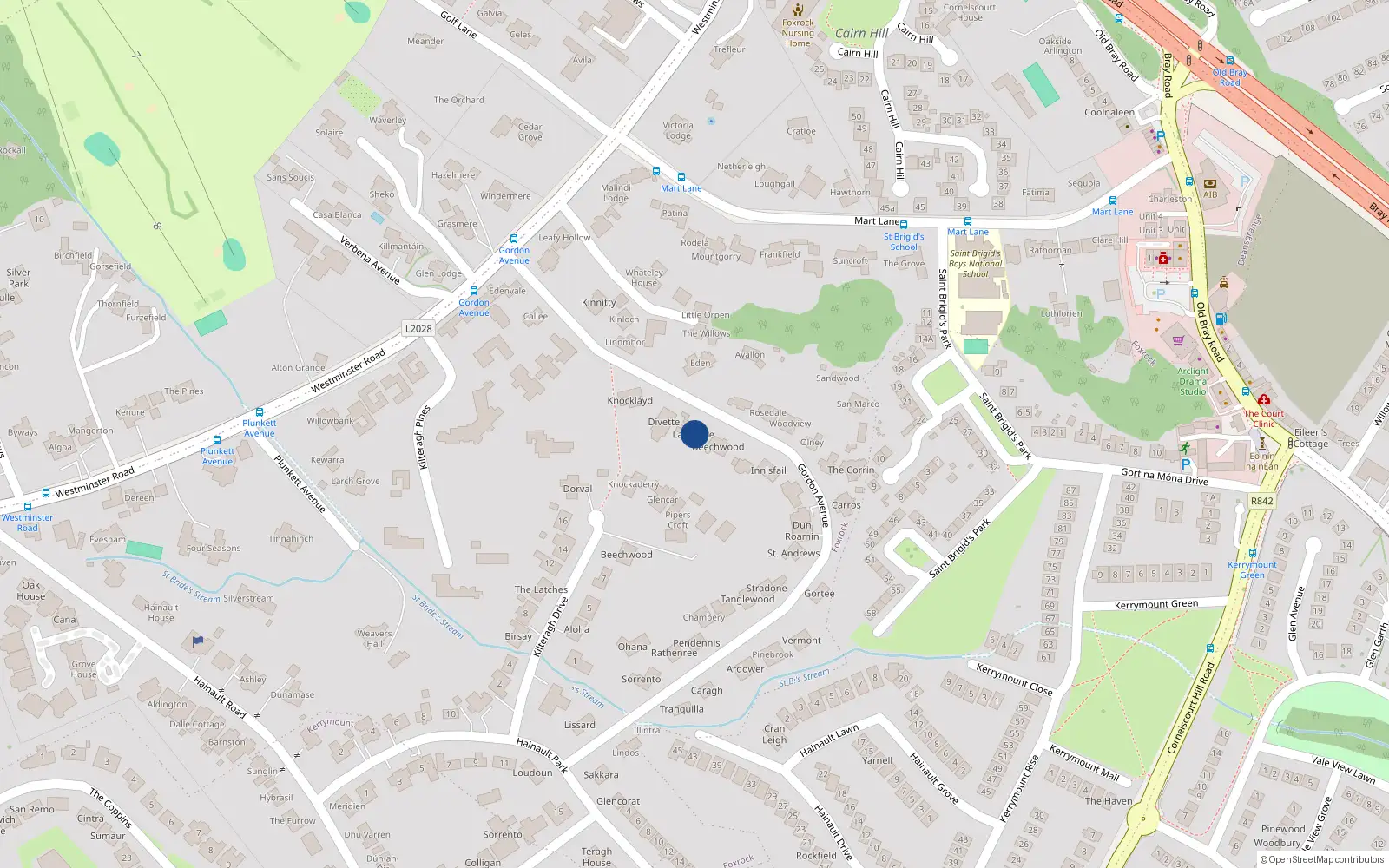 Overhead map showing the location of Gordon Avenue, Dublin 18