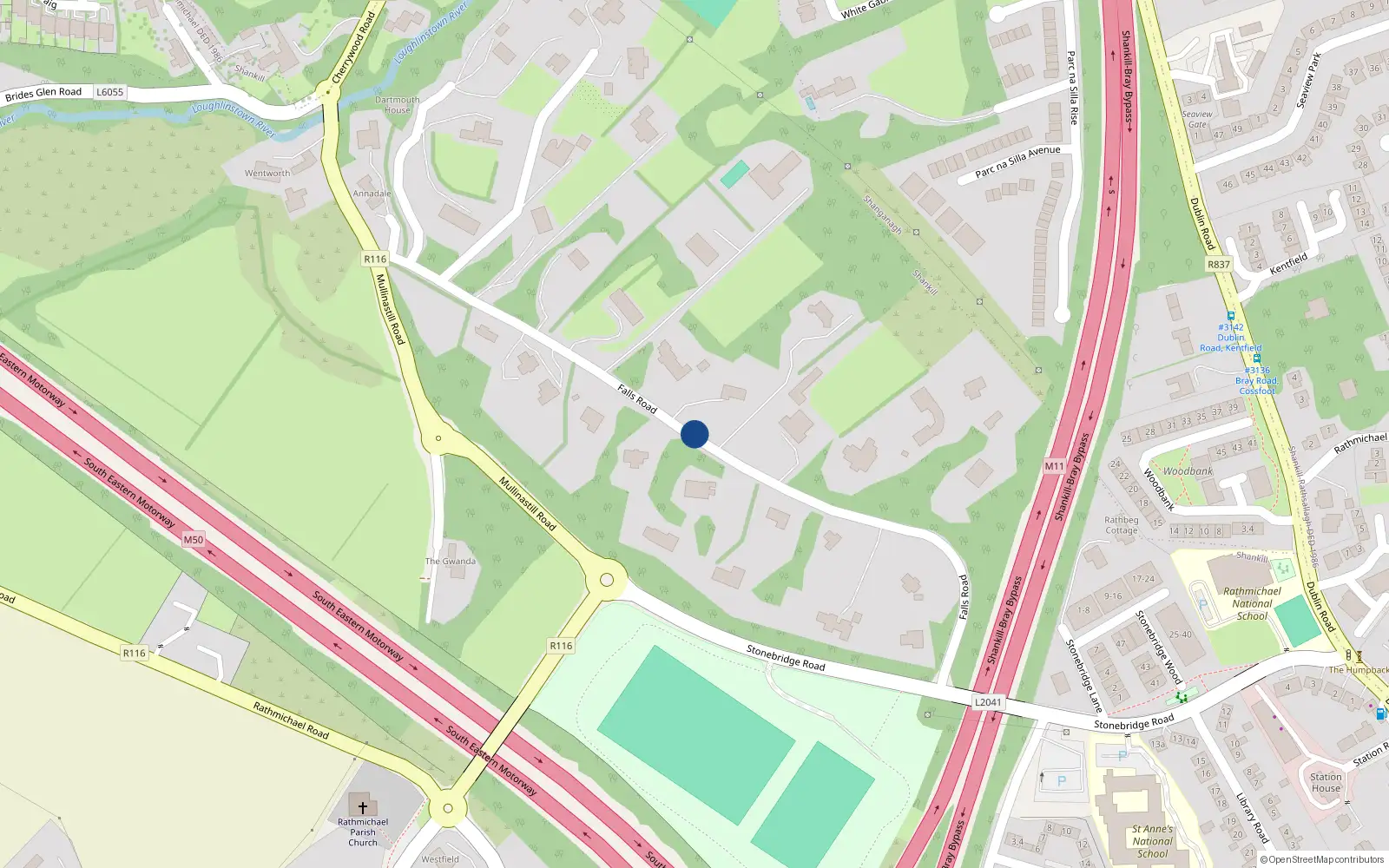 Overhead map showing the location of Falls Road, Shankill