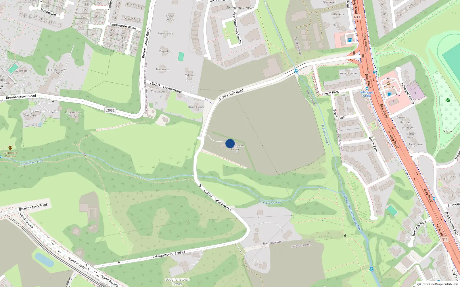 Overhead map showing the location of Lehaunstown, Cabinteely