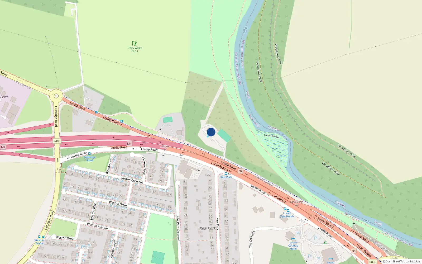 Overhead map showing the location of Liffey Lodge, Lucan Demesne, Lucan