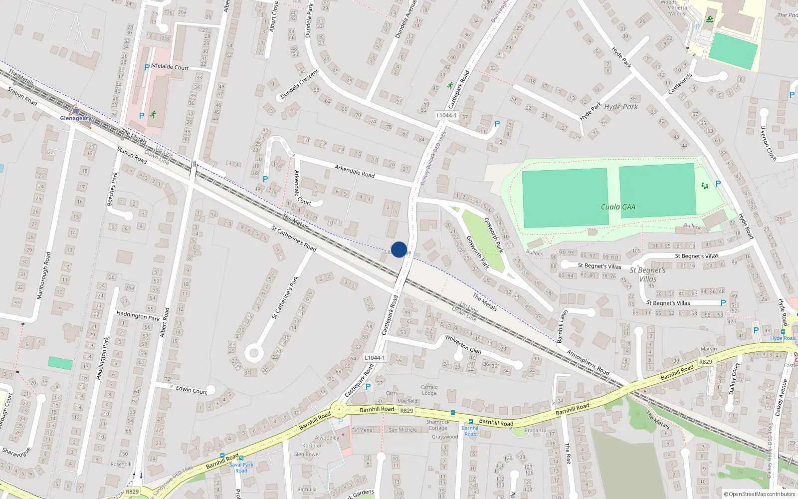 Overhead map showing the location of Lilac Lodge, 54 Castlepark Road, Sandycove