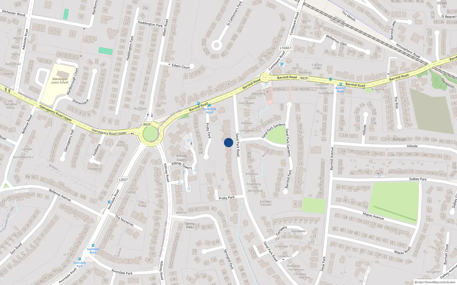 Overhead map showing the location of Bullock, Dublin, Co. Dublin