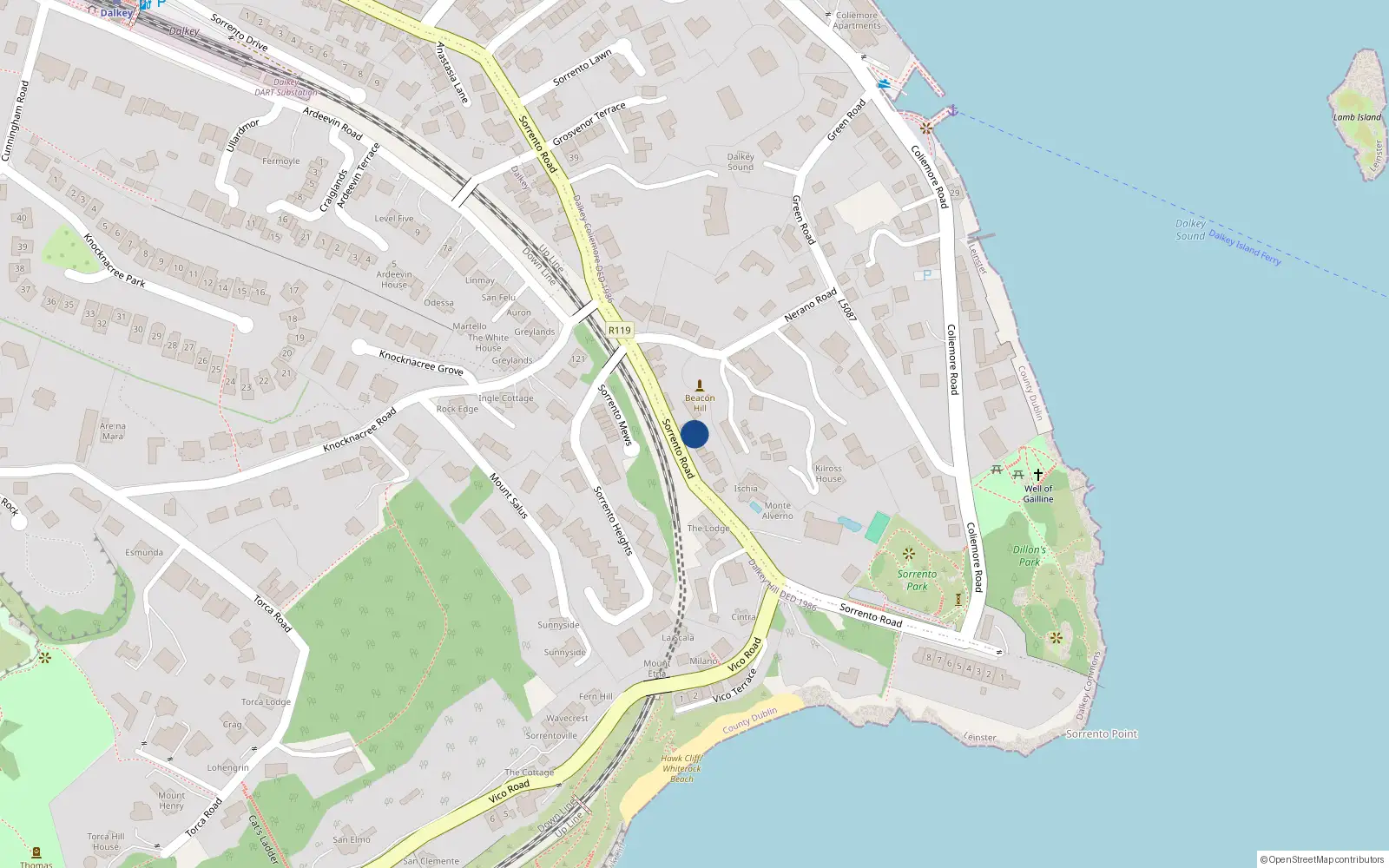 Overhead map showing the location of Dalkey Commons, Dublin, Co. Dublin