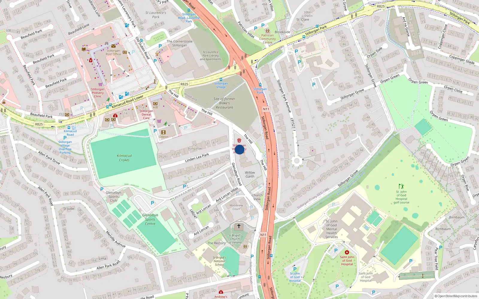 Overhead map showing the location of Glenalbyn Road, Stillorgan