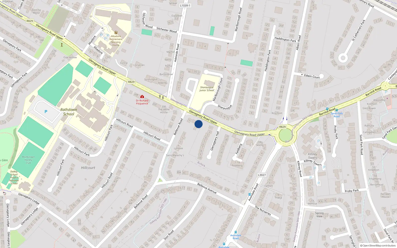 Overhead map showing the location of 212 Glenageary Road Upper, Glenageary