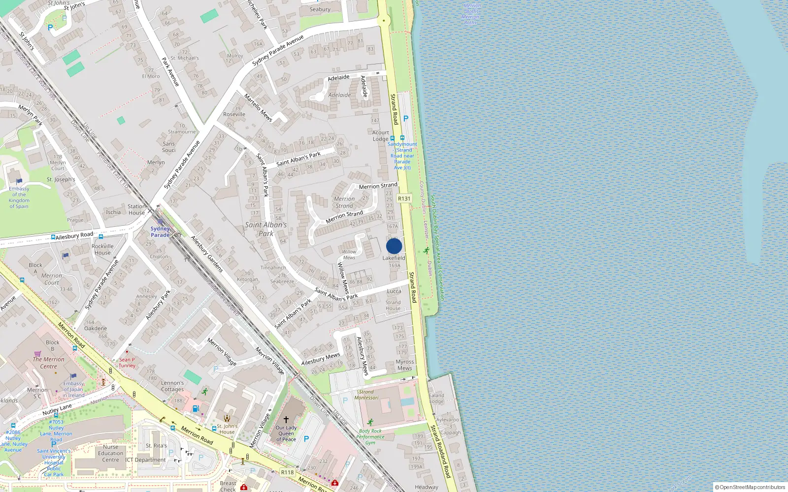 Overhead map showing the location of 168 Strand Road, Sandymount Dublin 4