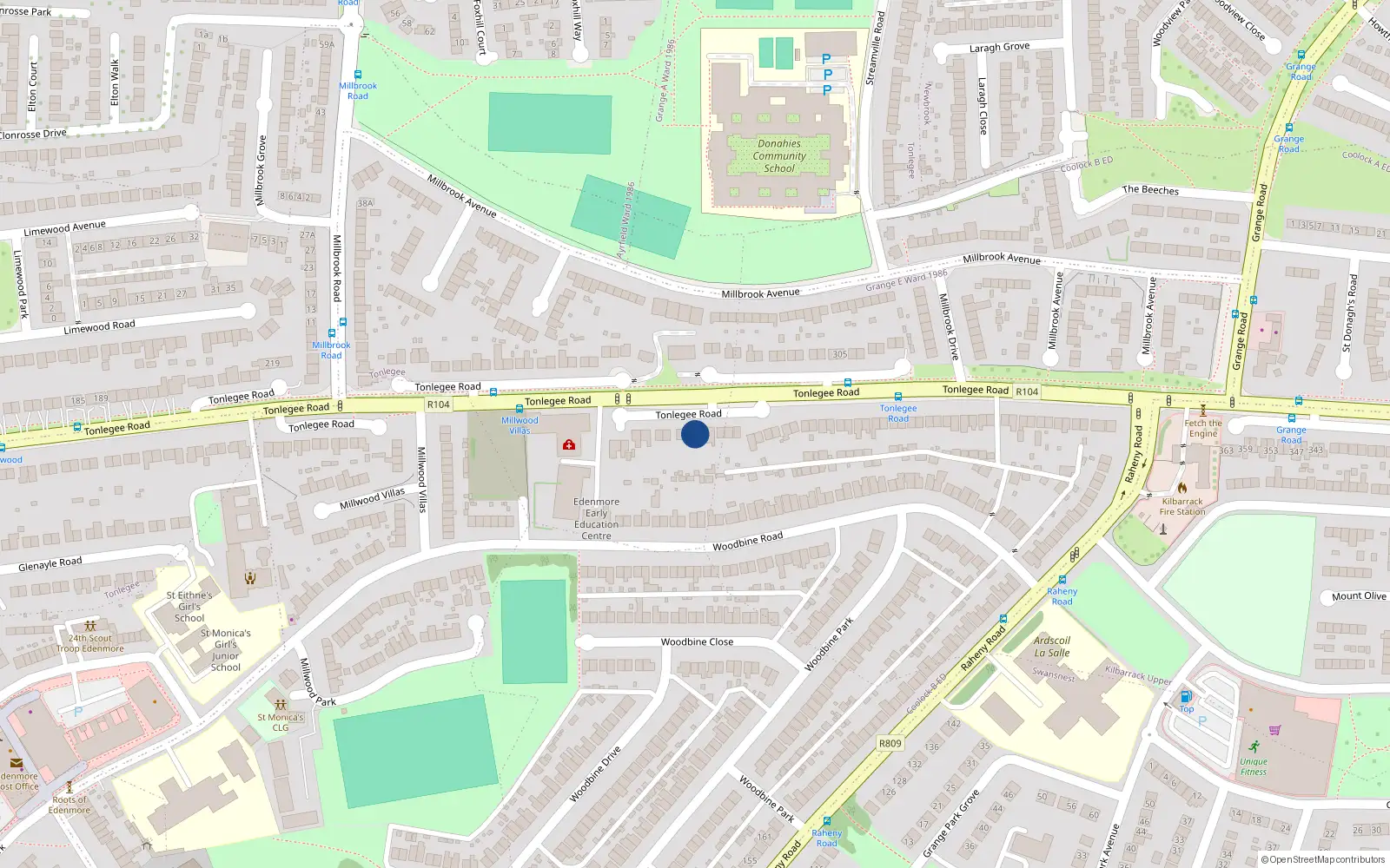 Overhead map showing the location of Lisieux, 314 Tonlegee Road, Raheny Dublin 5