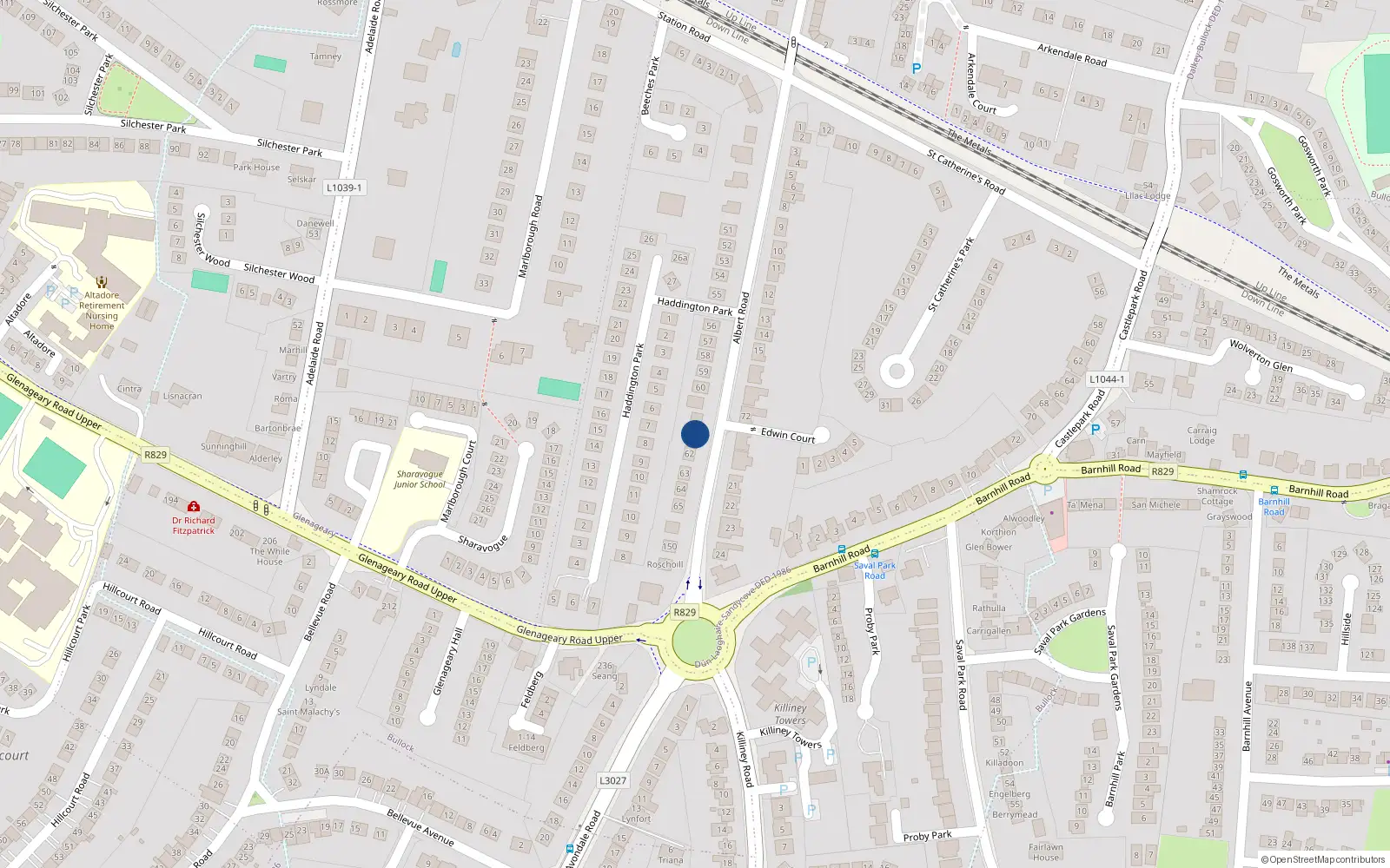 Overhead map showing the location of Lismore, 61 Upper Albery Road, Glenageary