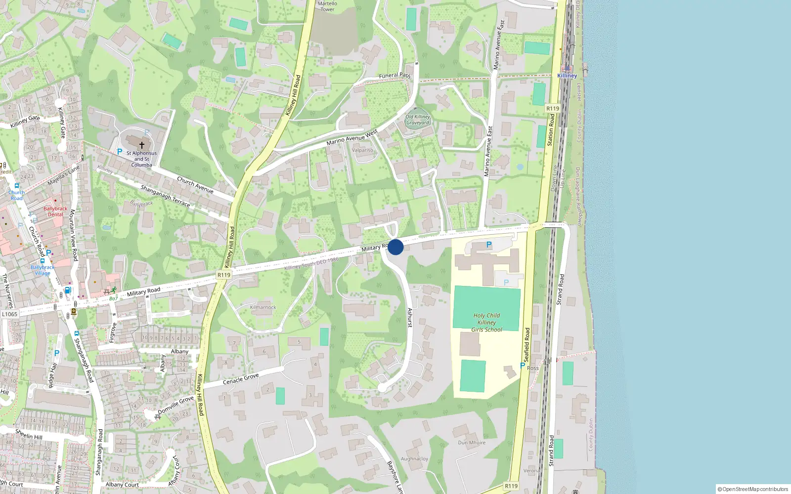 Overhead map showing the location of Killiney, Dublin, Co. Dublin