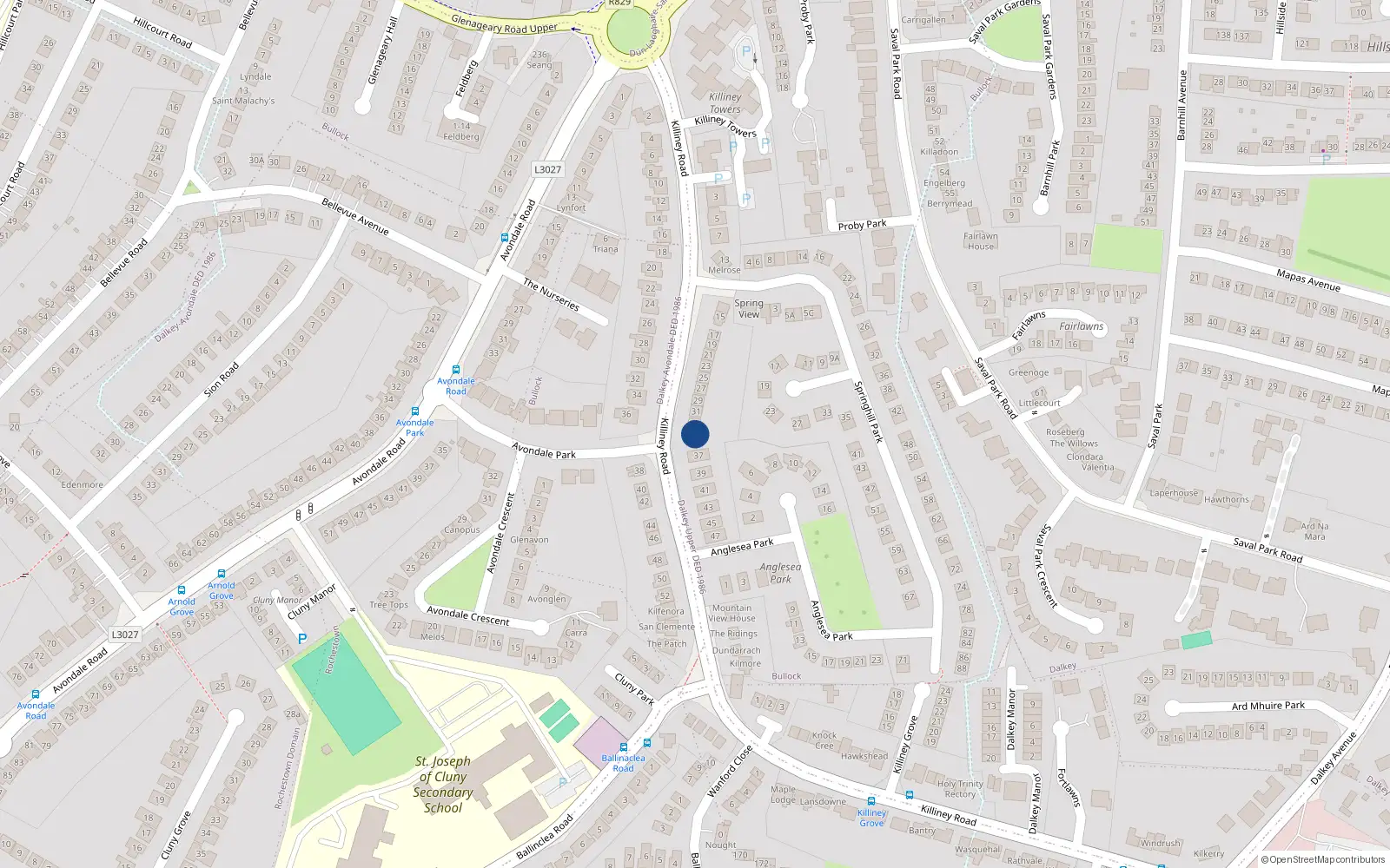 Overhead map showing the location of 35 Killiney Road, Killiney