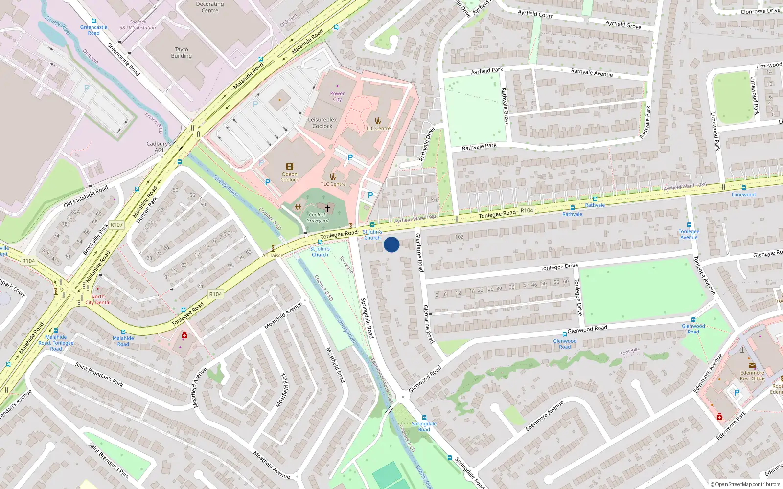 Overhead map showing the location of Lissoy, 86 Tonlegee Road, Raheny Dublin 5