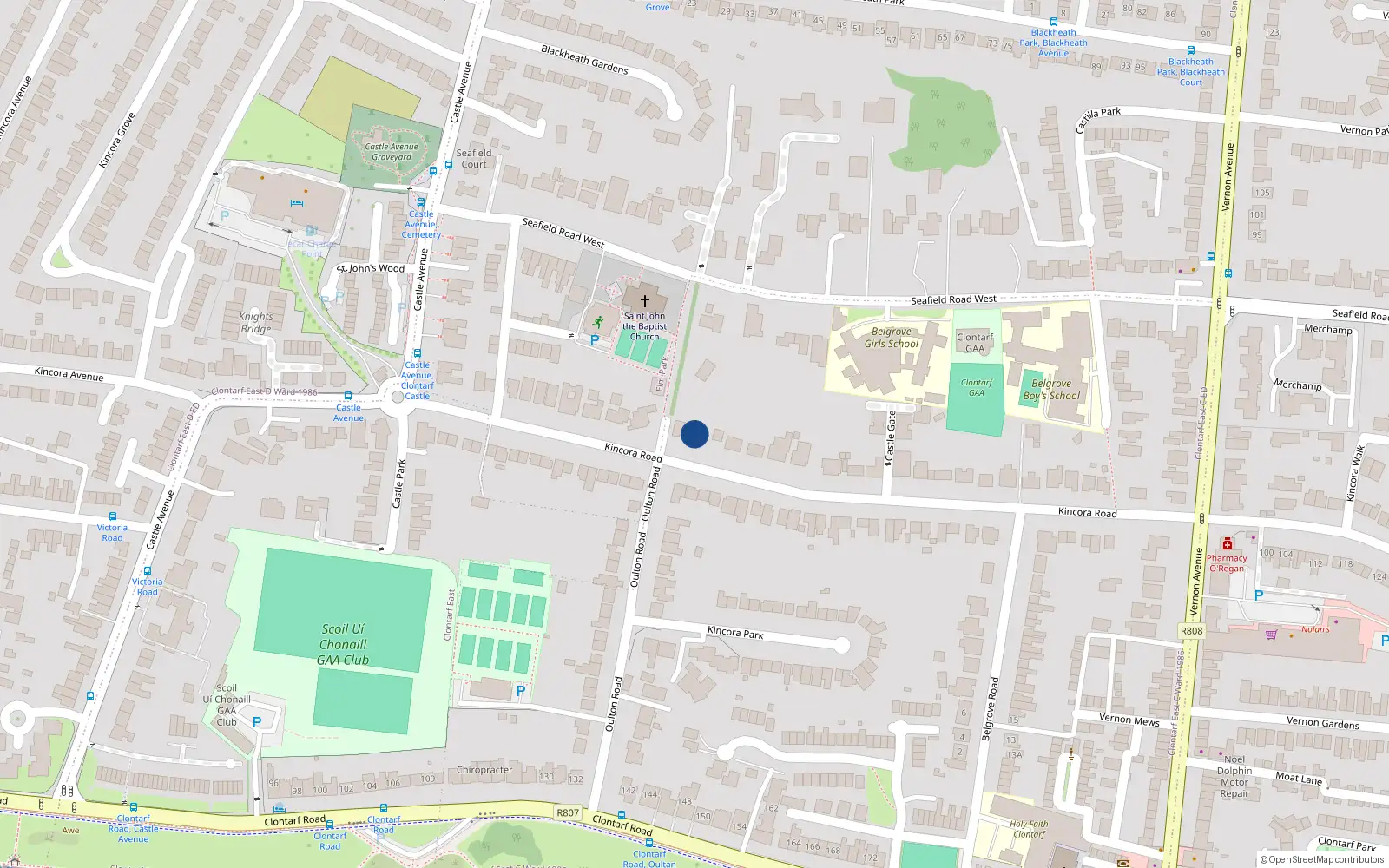 Overhead map showing the location of 13 Kincora Road, Dublin 3
