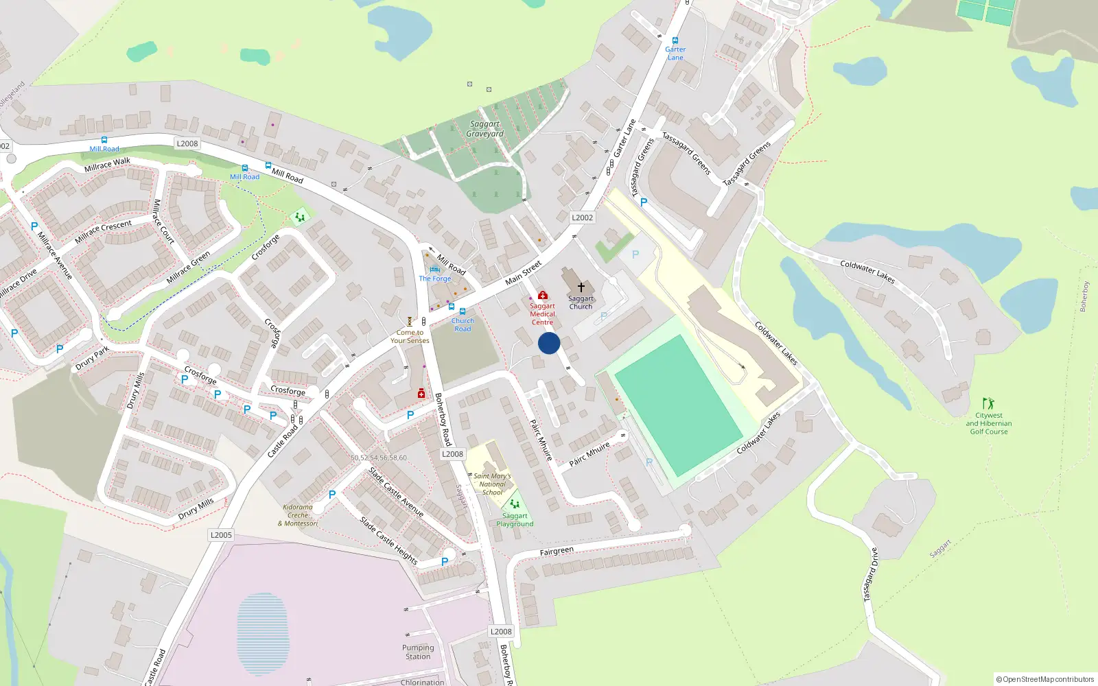 Overhead map showing the location of Lána Gairtéir, Saggart