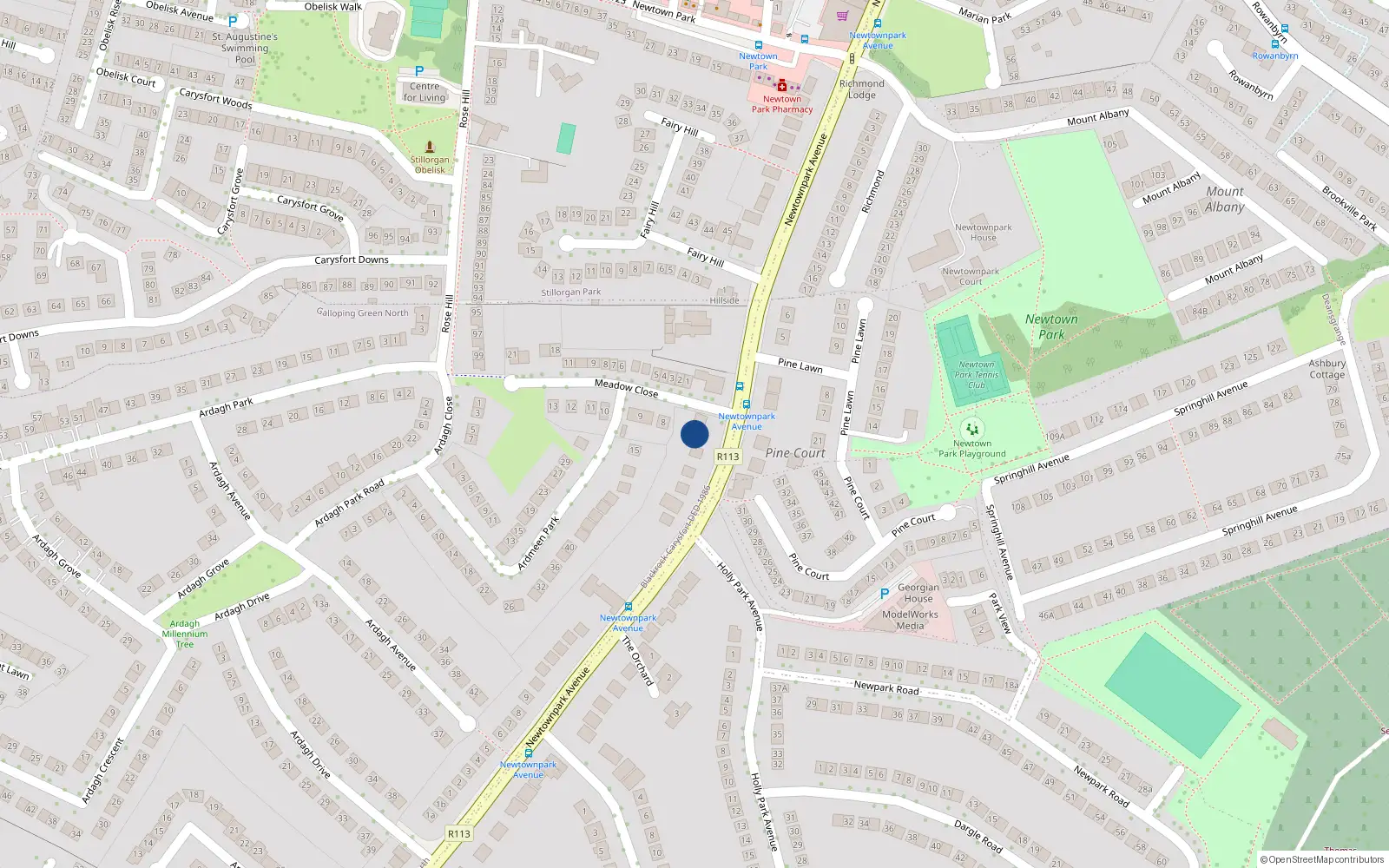 Overhead map showing the location of Galloping Green North, Dublin, Co. Dublin